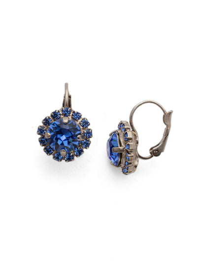 Haute Halo Dangle Earrings - EDL10ASSAP - <p>A central round crystal with an elegant halo of gems embodies elegance and style. From Sorrelli's Sapphire collection in our Antique Silver-tone finish.</p>