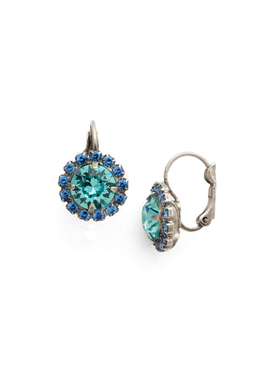 Haute Halo Dangle Earrings - EDL10ASUM - <p>A central round crystal with an elegant halo of gems embodies elegance and style. From Sorrelli's Ultramarine collection in our Antique Silver-tone finish.</p>
