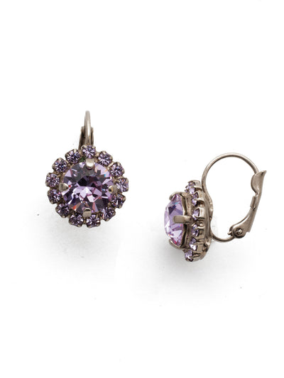 Haute Halo Dangle Earrings - EDL10ASVI - <p>A central round crystal with an elegant halo of gems embodies elegance and style. From Sorrelli's Violet collection in our Antique Silver-tone finish.</p>