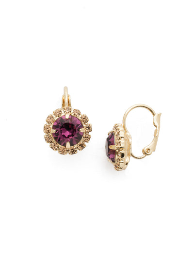 Haute Halo Dangle Earrings - EDL10BGAML - <p>A central round crystal with an elegant halo of gems embodies elegance and style. From Sorrelli's Amethyst &amp; Light Colorado collection in our Bright Gold-tone finish.</p>