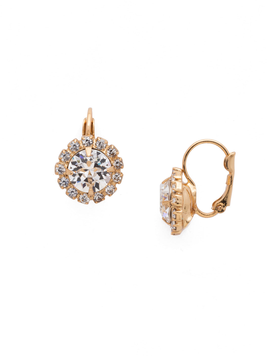 Haute Halo Dangle Earrings - EDL10BGCRY - <p>A central round crystal with an elegant halo of gems embodies elegance and style. From Sorrelli's Crystal collection in our Bright Gold-tone finish.</p>
