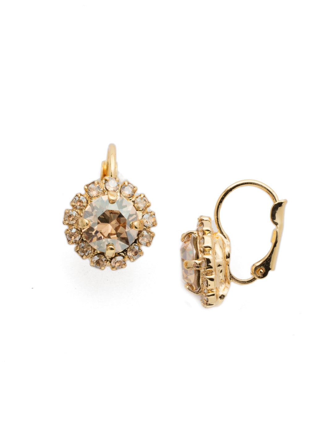 Haute Halo Dangle Earrings - EDL10BGDCH - <p>A central round crystal with an elegant halo of gems embodies elegance and style. From Sorrelli's Dark Champagne collection in our Bright Gold-tone finish.</p>