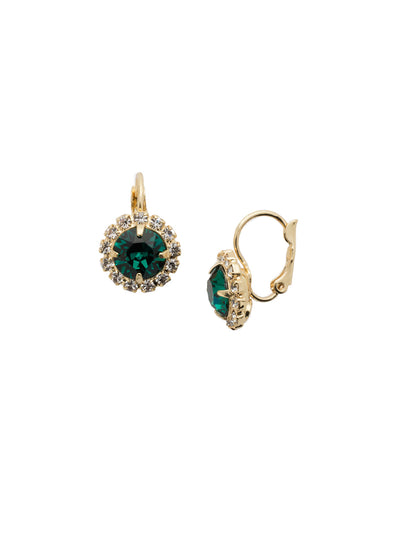 Haute Halo Dangle Earrings - EDL10BGEME - <p>A central round crystal with an elegant halo of gems embodies elegance and style. From Sorrelli's Emerald collection in our Bright Gold-tone finish.</p>