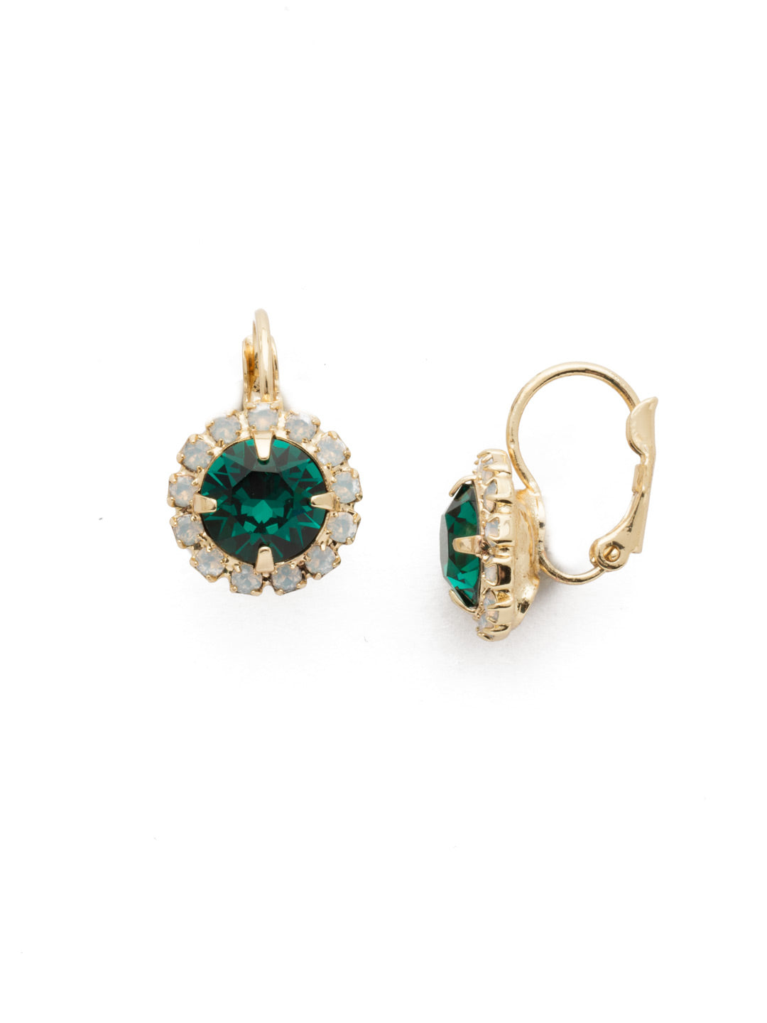 Haute Halo Dangle Earrings - EDL10BGEML - <p>A central round crystal with an elegant halo of gems embodies elegance and style. From Sorrelli's Emerald &amp; Light Colorado collection in our Bright Gold-tone finish.</p>