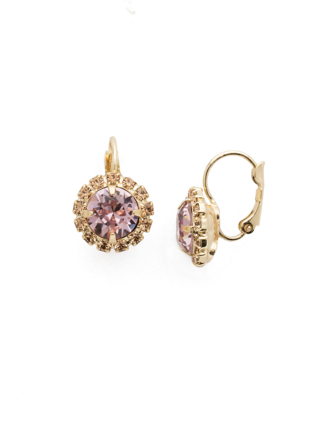 Haute Halo Dangle Earrings - EDL10BGLTA - <p>A central round crystal with an elegant halo of gems embodies elegance and style. From Sorrelli's Medium Light Amethyst collection in our Bright Gold-tone finish.</p>