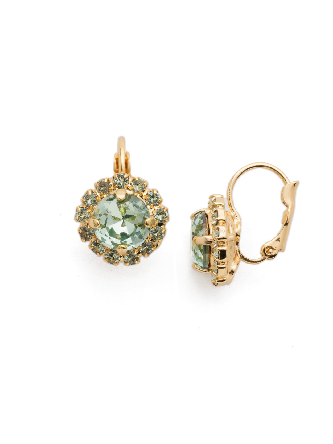 Haute Halo Dangle Earrings - EDL10BGMIN - <p>A central round crystal with an elegant halo of gems embodies elegance and style. From Sorrelli's Mint collection in our Bright Gold-tone finish.</p>