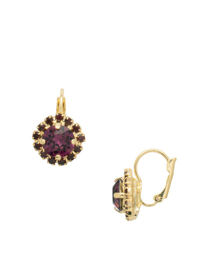 Haute Halo Dangle Earrings - EDL10BGMRL - <p>A central round crystal with an elegant halo of gems embodies elegance and style. From Sorrelli's Merlot collection in our Bright Gold-tone finish.</p>