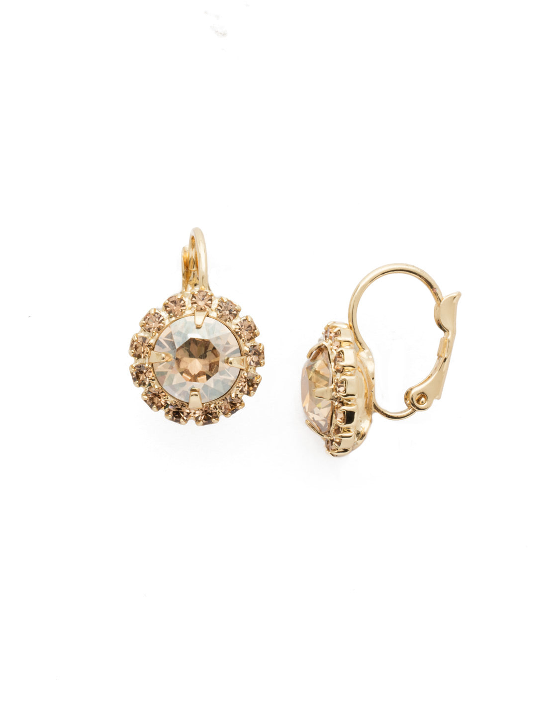 Haute Halo Dangle Earrings - EDL10BGNT - <p>A central round crystal with an elegant halo of gems embodies elegance and style. From Sorrelli's Neutral Territory collection in our Bright Gold-tone finish.</p>