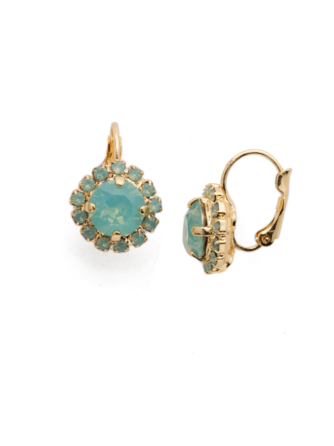 Haute Halo Dangle Earrings - EDL10BGPAC - <p>A central round crystal with an elegant halo of gems embodies elegance and style. From Sorrelli's Pacific Opal collection in our Bright Gold-tone finish.</p>