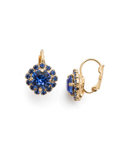 Haute Halo Dangle Earrings - EDL10BGSAP - <p>A central round crystal with an elegant halo of gems embodies elegance and style. From Sorrelli's Sapphire collection in our Bright Gold-tone finish.</p>