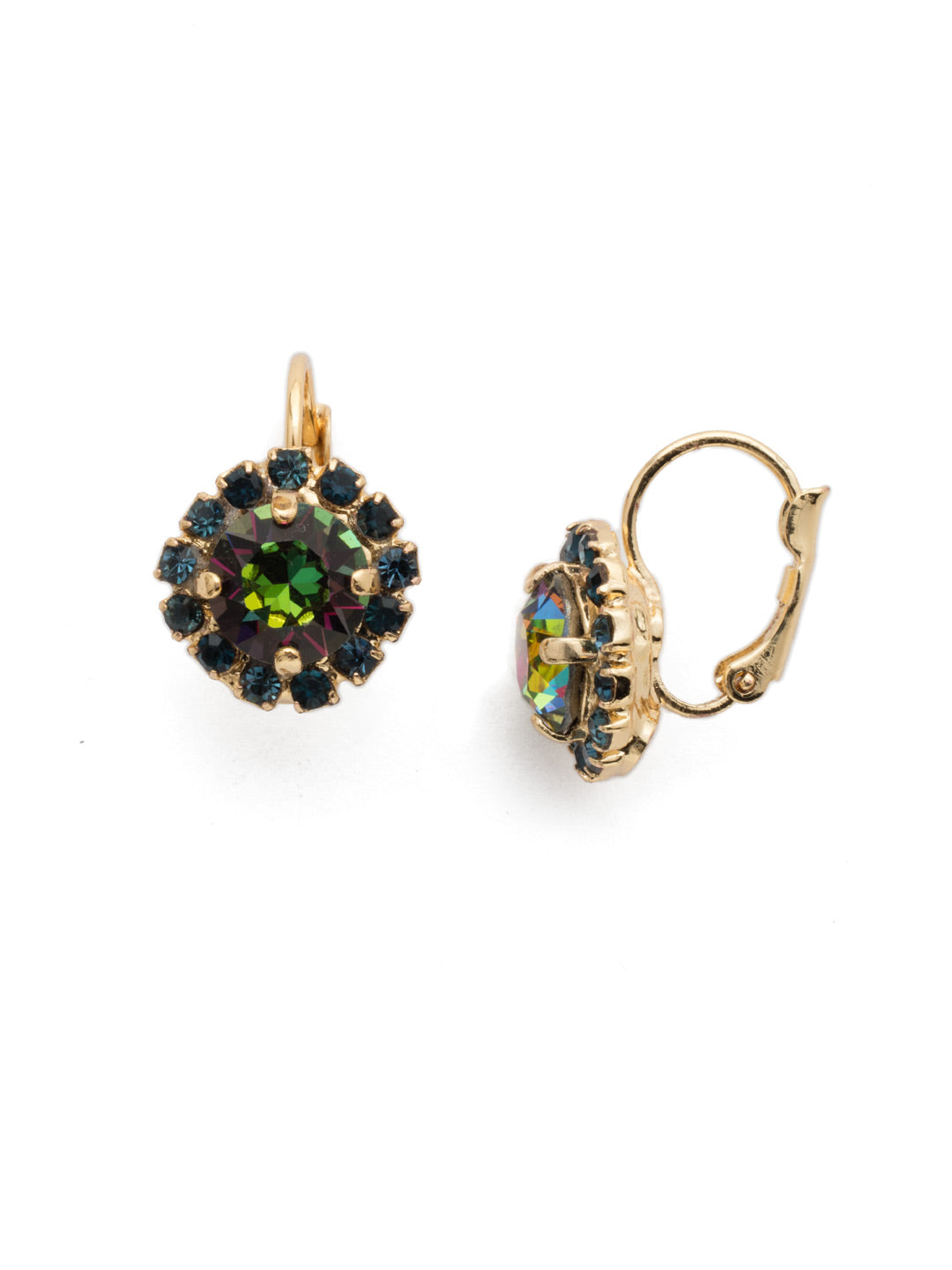 Haute Halo Dangle Earrings - EDL10BGVO - <p>A central round crystal with an elegant halo of gems embodies elegance and style. From Sorrelli's Volcano collection in our Bright Gold-tone finish.</p>