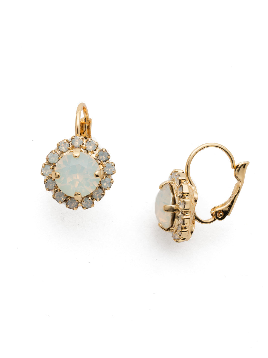 Haute Halo Dangle Earrings - EDL10BGWO - <p>A central round crystal with an elegant halo of gems embodies elegance and style. From Sorrelli's White Opal collection in our Bright Gold-tone finish.</p>