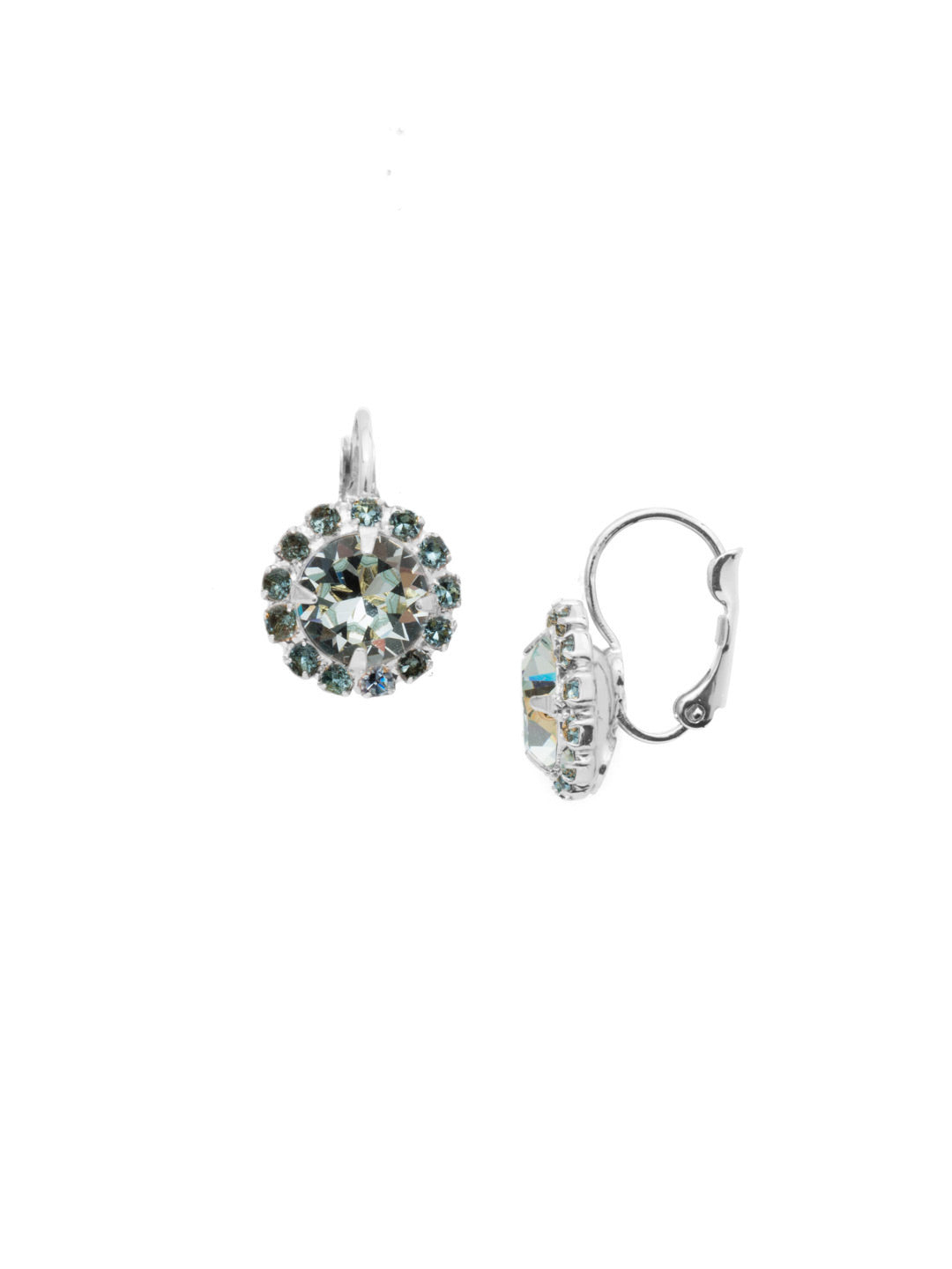 Haute Halo Dangle Earrings - EDL10PDLAQ - <p>A central round crystal with an elegant halo of gems embodies elegance and style. From Sorrelli's Light Aqua collection in our Palladium finish.</p>