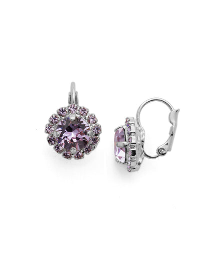 Haute Halo Dangle Earrings - EDL10PDVI - <p>A central round crystal with an elegant halo of gems embodies elegance and style. From Sorrelli's Violet collection in our Palladium finish.</p>
