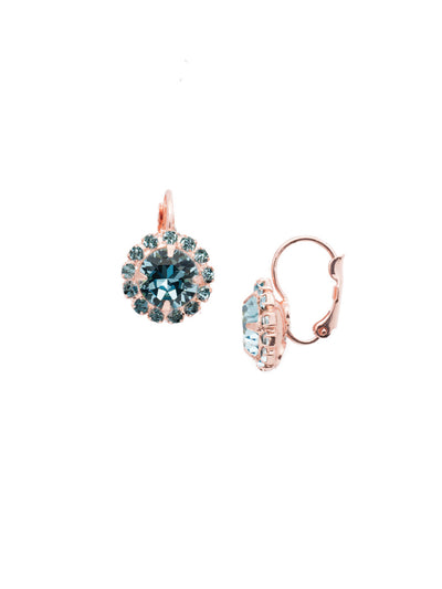 Haute Halo Dangle Earrings - EDL10RGAQU - <p>A central round crystal with an elegant halo of gems embodies elegance and style. From Sorrelli's Aquamarine collection in our Rose Gold-tone finish.</p>