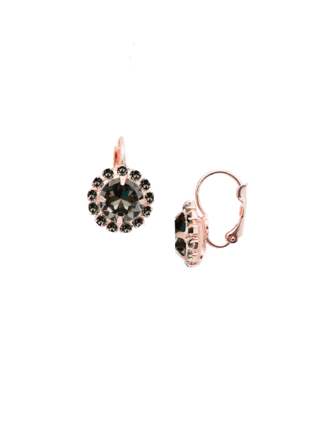 Haute Halo Dangle Earrings - EDL10RGBD - <p>A central round crystal with an elegant halo of gems embodies elegance and style. From Sorrelli's Black Diamond collection in our Rose Gold-tone finish.</p>