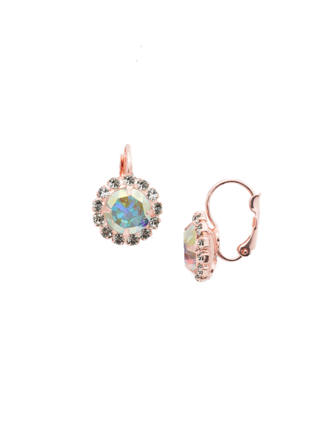 Haute Halo Dangle Earrings - EDL10RGCAB - <p>A central round crystal with an elegant halo of gems embodies elegance and style. From Sorrelli's Crystal Aurora Borealis collection in our Rose Gold-tone finish.</p>