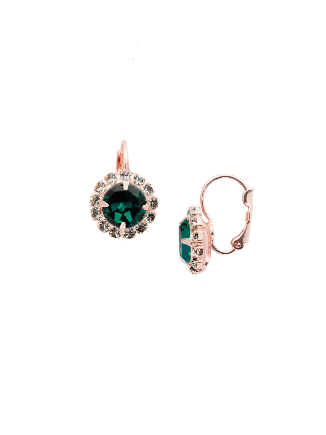 Haute Halo Dangle Earrings - EDL10RGEME - <p>A central round crystal with an elegant halo of gems embodies elegance and style. From Sorrelli's Emerald collection in our Rose Gold-tone finish.</p>