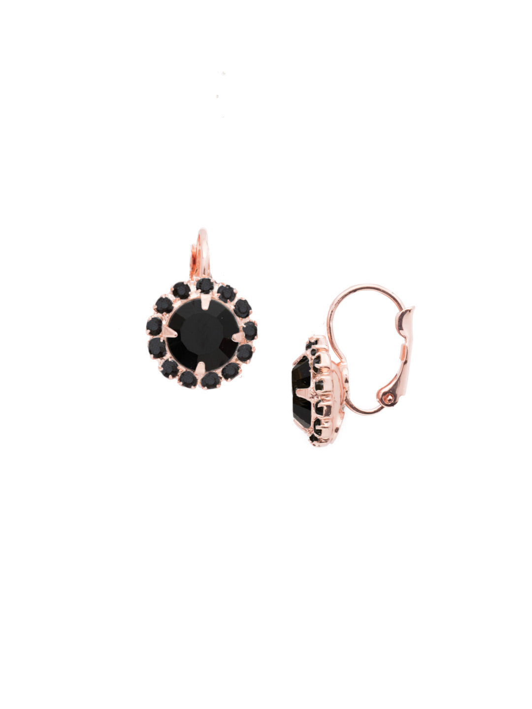 Haute Halo Dangle Earrings - EDL10RGJET - <p>A central round crystal with an elegant halo of gems embodies elegance and style. From Sorrelli's Jet collection in our Rose Gold-tone finish.</p>