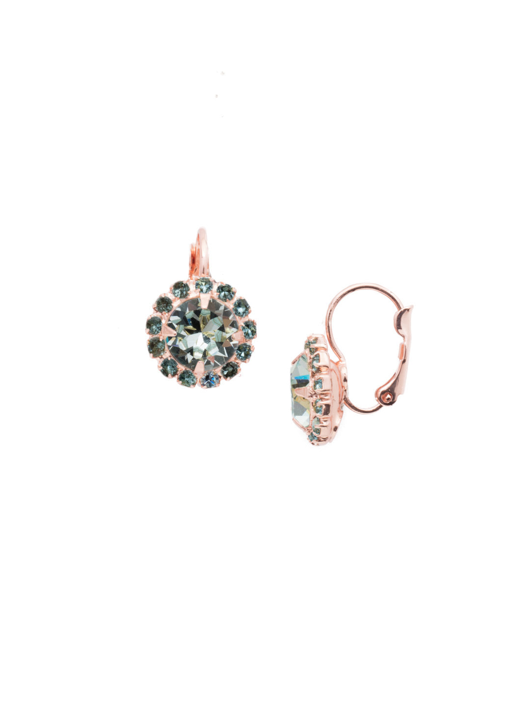 Haute Halo Dangle Earrings - EDL10RGLAQ - <p>A central round crystal with an elegant halo of gems embodies elegance and style. From Sorrelli's Light Aqua collection in our Rose Gold-tone finish.</p>