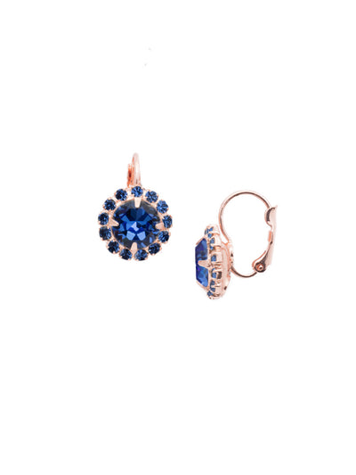 Haute Halo Dangle Earrings - EDL10RGSAP - <p>A central round crystal with an elegant halo of gems embodies elegance and style. From Sorrelli's Sapphire collection in our Rose Gold-tone finish.</p>