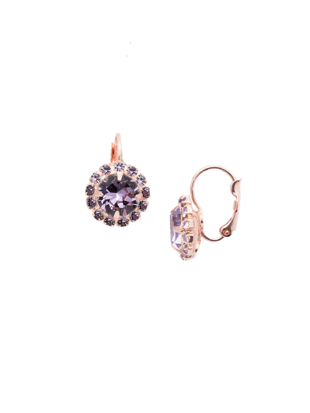 Haute Halo Dangle Earrings - EDL10RGVI - <p>A central round crystal with an elegant halo of gems embodies elegance and style. From Sorrelli's Violet collection in our Rose Gold-tone finish.</p>