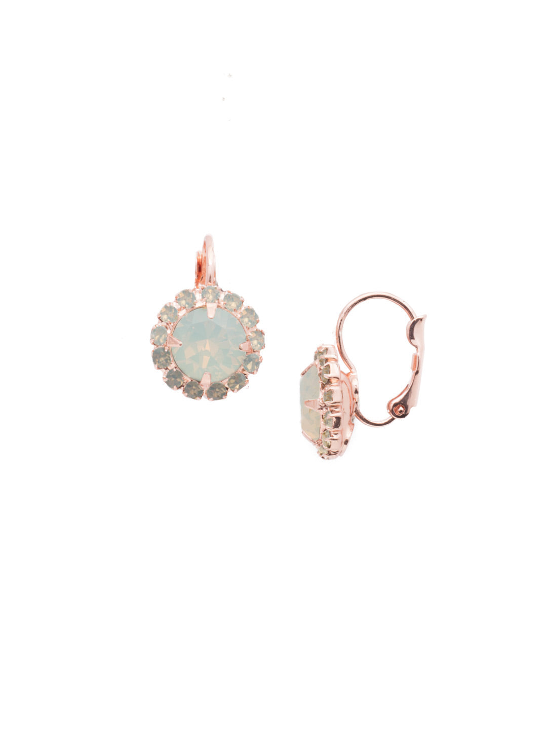 Haute Halo Dangle Earrings - EDL10RGWO - <p>A central round crystal with an elegant halo of gems embodies elegance and style. From Sorrelli's White Opal collection in our Rose Gold-tone finish.</p>