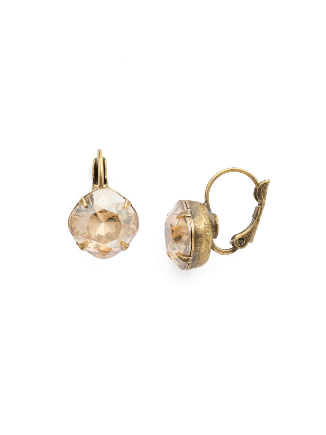 Cushion-Cut Dangle Earrings - EDL12AGDCH - A simple, yet stunning earring featuring a cushion cut crystal that will never go out of style. From Sorrelli's Dark Champagne collection in our Antique Gold-tone finish.