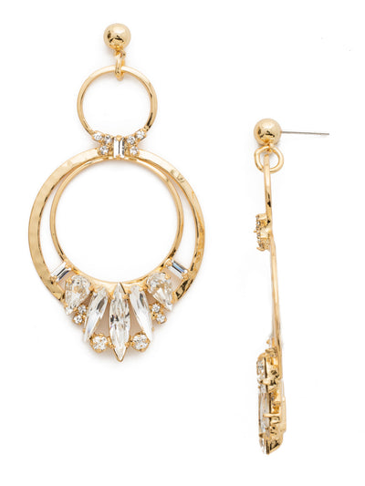 Rolling Stones Dangle Earrings - EDM69BGCRY - <p>Three circular hammered rings are adorned with elongated pointed crystals, petite rounds and dainty baguettes. From Sorrelli's Crystal collection in our Bright Gold-tone finish.</p>