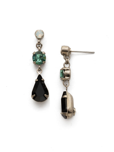 Tiger Lily Trio Earring - EDN48ASGDG - <p>Linked together collection of crystals that dazzle at different lengths. A post earring that is simple yet makes the eye wander over the array of different sized stones. From Sorrelli's Game Day Green collection in our Antique Silver-tone finish.</p>