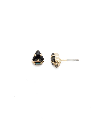 Tri-ed and True Stud Earring - EDN51BGJET - A triangle and crystal baguette pair for tri-ed and true style. From Sorrelli's Jet collection in our Bright Gold-tone finish.