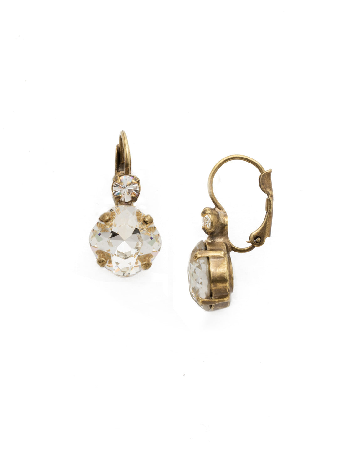 Classic Complements French Wire Earring - EDN68AGCRY - <p>A small but dazzling round crystal is the perfect complement to its cushion cut counterpart. A must-have earring for those who appreciate classic styling. From Sorrelli's Crystal collection in our Antique Gold-tone finish.</p>