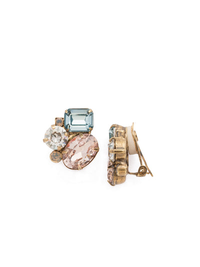 Emerald Cluster Clip Earring - EDN71CAGCMI - <p>A central emerald crystal is surrounded by round and oval stones for a fresh, modern shape. From Sorrelli's Coastal Mist collection in our Antique Gold-tone finish.</p>