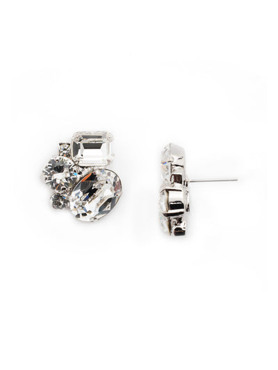 Emerald Cluster Stud Earrings - EDN71RHCRY - <p>A central emerald crystal is surrounded by round and oval stones for a fresh, modern shape. From Sorrelli's Crystal collection in our Palladium Silver-tone finish.</p>