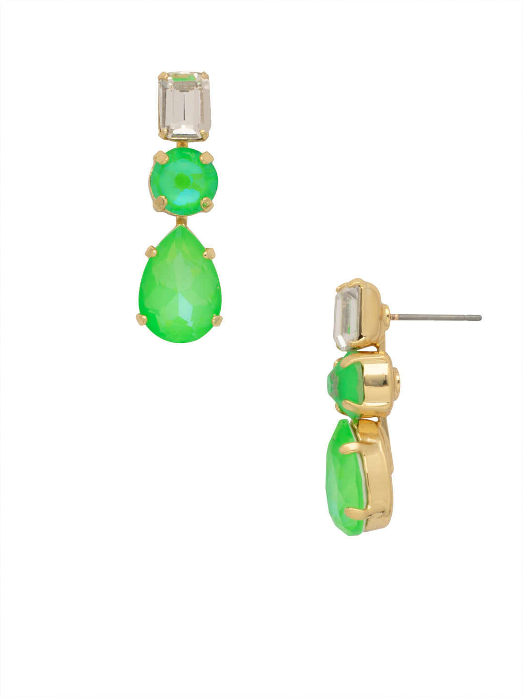 Polished Pear Dangle Earrings - EDN74BGETG - <p>Emerald, round &amp; pear - all in a row for a pretty, polished feel! From Sorrelli's Electric Green  collection in our Bright Gold-tone finish.</p>