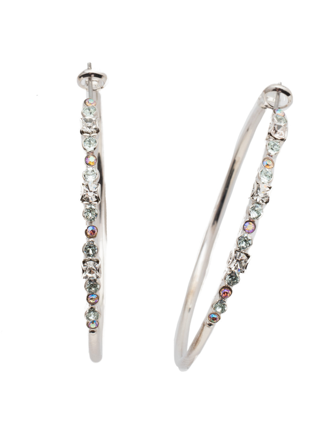 Hoopla Hoop Earrings - EDN79RHNTB - <p>Worth making a fuss over, these crystal hoop earrings make a statement without feeling heavy and that's what the hoopla is about! From Sorrelli's Nantucket Blue collection in our Palladium Silver-tone finish.</p>