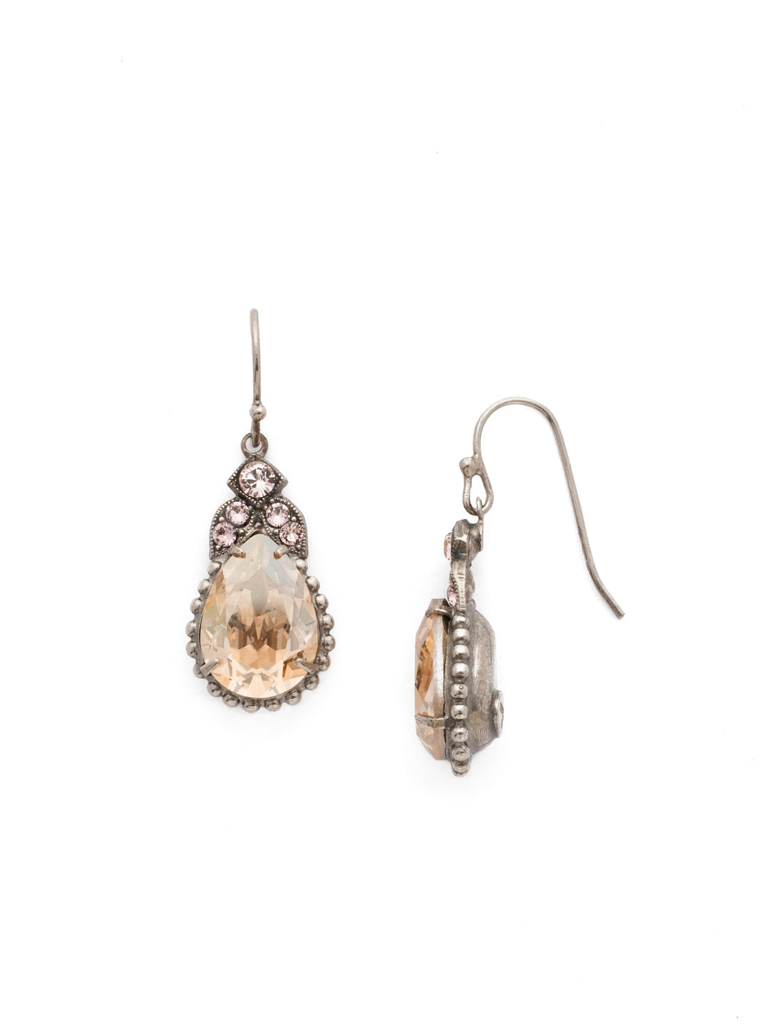 Decorative Deco Dangle Earrings - EDP22ASSBL - <p>A embellished pear cut crystal sits beneath a deco-inspired design for a dazzling look that works for any occasion. From Sorrelli's Satin Blush collection in our Antique Silver-tone finish.</p>