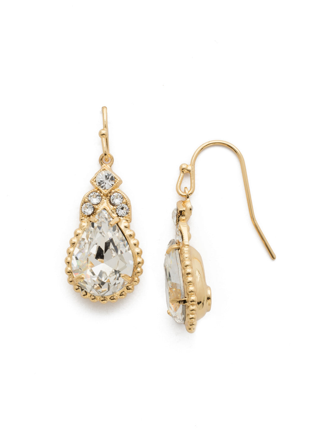 Decorative Deco Dangle Earrings - EDP22BGCRY - <p>A embellished pear cut crystal sits beneath a deco-inspired design for a dazzling look that works for any occasion. From Sorrelli's Crystal collection in our Bright Gold-tone finish.</p>