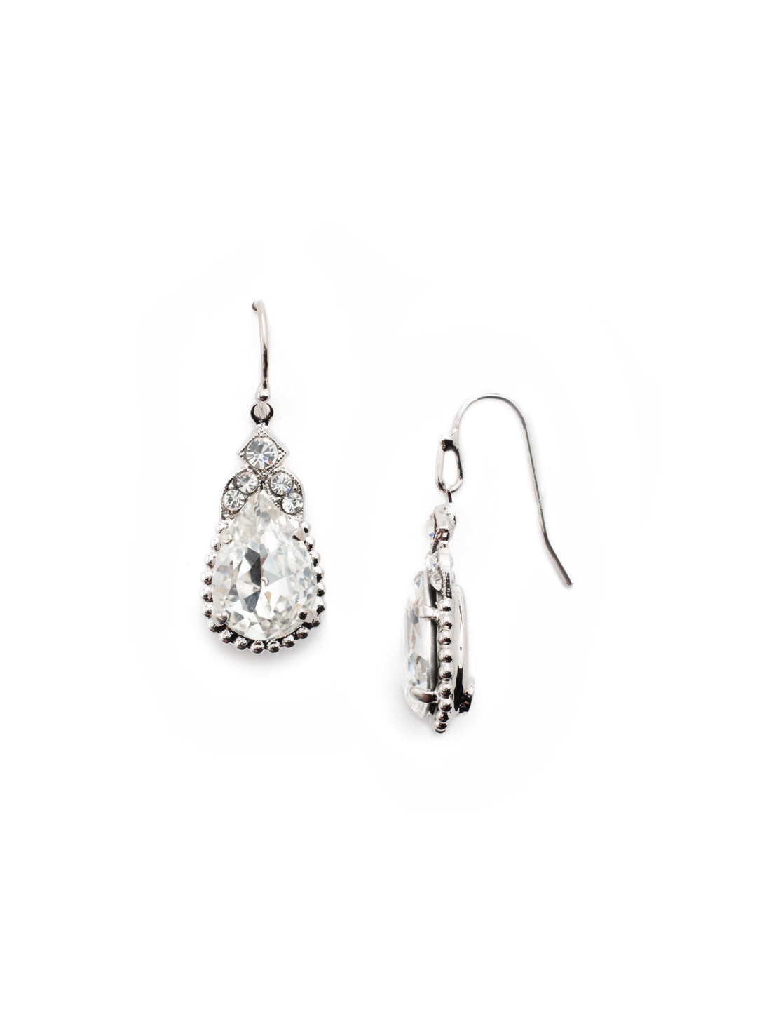 Decorative Deco Dangle Earrings - EDP22RHCRY - <p>A embellished pear cut crystal sits beneath a deco-inspired design for a dazzling look that works for any occasion. From Sorrelli's Crystal collection in our Palladium Silver-tone finish.</p>