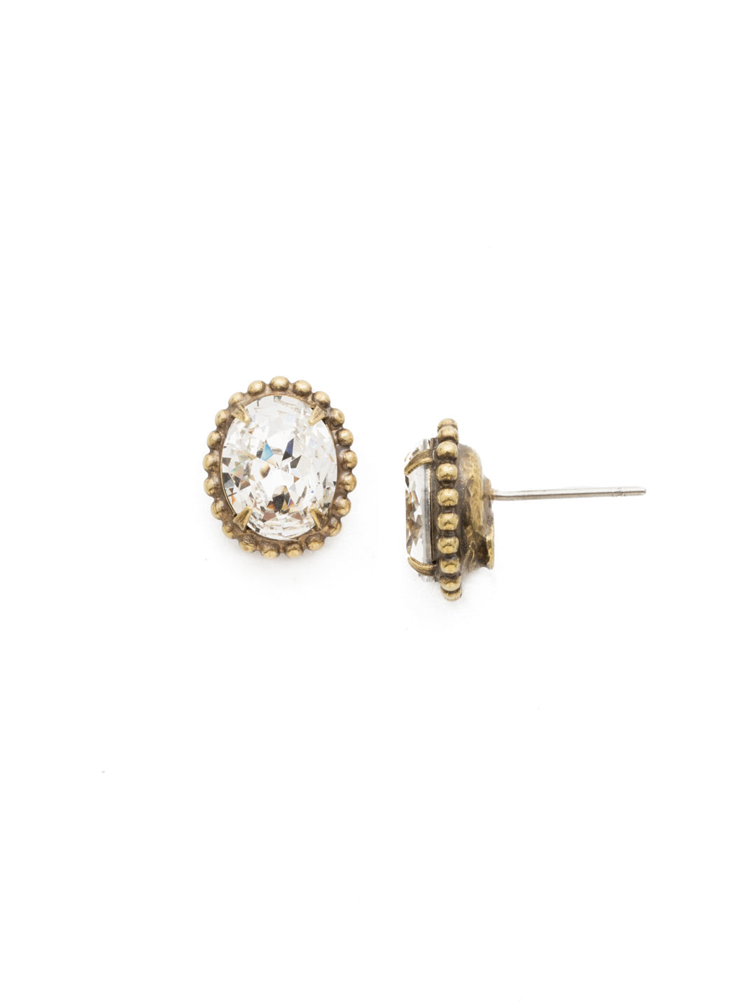 Oval-Cut Solitaire Stud Earrings - EDQ10AGCRY - <p>These simple stud earrings feature a beautiful oval crystal surrounded by a decorative edged border. From Sorrelli's Crystal collection in our Antique Gold-tone finish.</p>