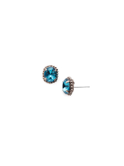 Oval-Cut Solitaire Stud Earrings - EDQ10ASBWB - <p>These simple stud earrings feature a beautiful oval crystal surrounded by a decorative edged border. From Sorrelli's Bluewater Breeze collection in our Antique Silver-tone finish.</p>