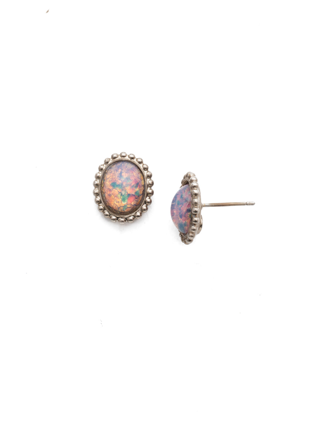 Oval-Cut Solitaire Stud Earrings - EDQ10ASETP - These simple stud earrings feature a beautiful oval crystal surrounded by a decorative edged border. From Sorrelli's Electric Pink collection in our Antique Silver-tone finish.
