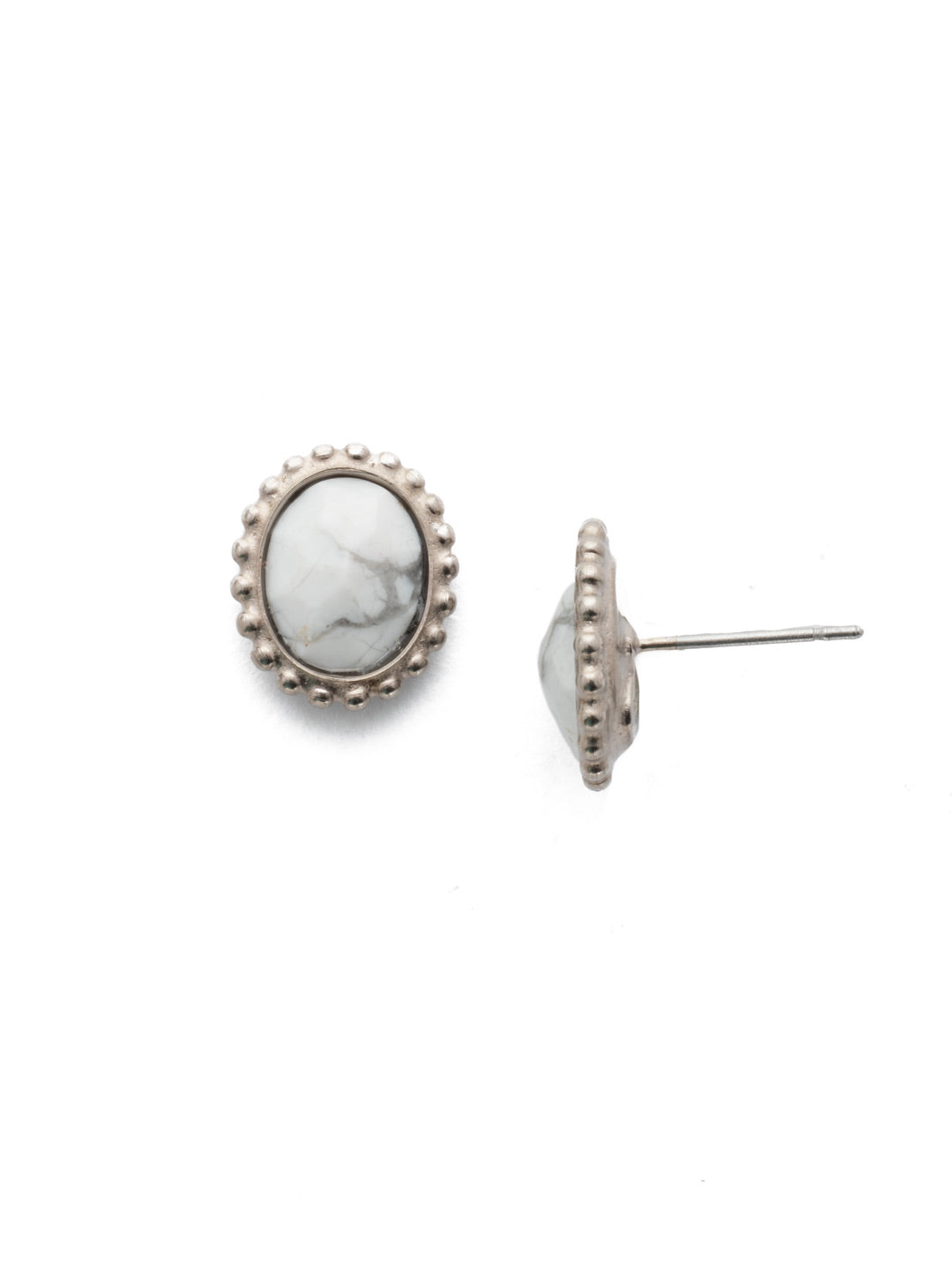 Oval-Cut Solitaire Stud Earrings - EDQ10ASGLC - These simple stud earrings feature a beautiful oval crystal surrounded by a decorative edged border. From Sorrelli's Glacier collection in our Antique Silver-tone finish.