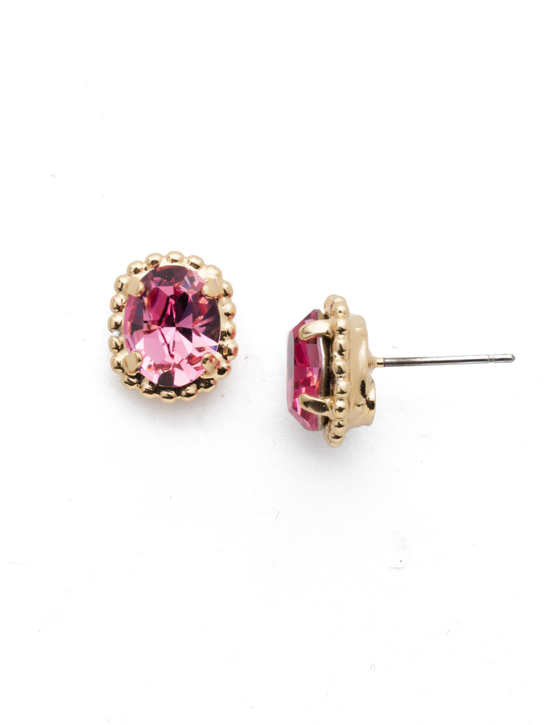 Oval-Cut Solitaire Stud Earrings - EDQ10BGBGA - These simple stud earrings feature a beautiful oval crystal surrounded by a decorative edged border. From Sorrelli's Begonia collection in our Bright Gold-tone finish.