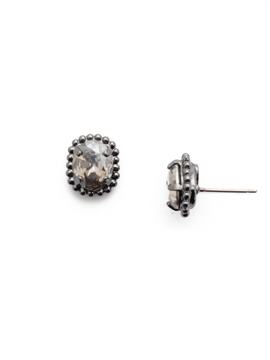 Oval-Cut Solitaire Stud Earrings - EDQ10GMGNS - <p>These simple stud earrings feature a beautiful oval crystal surrounded by a decorative edged border. From Sorrelli's Golden Shadow collection in our Gun Metal finish.</p>