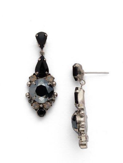 Alyssum Dangle Earrings - EDQ2ASBON - <p>Designed with detail, a cushion cut crystal is surrounded by small rounds and metal findings. Two teardrop crystals complete this beautiful ear chandelier. From Sorrelli's Black Onyx collection in our Antique Silver-tone finish.</p>