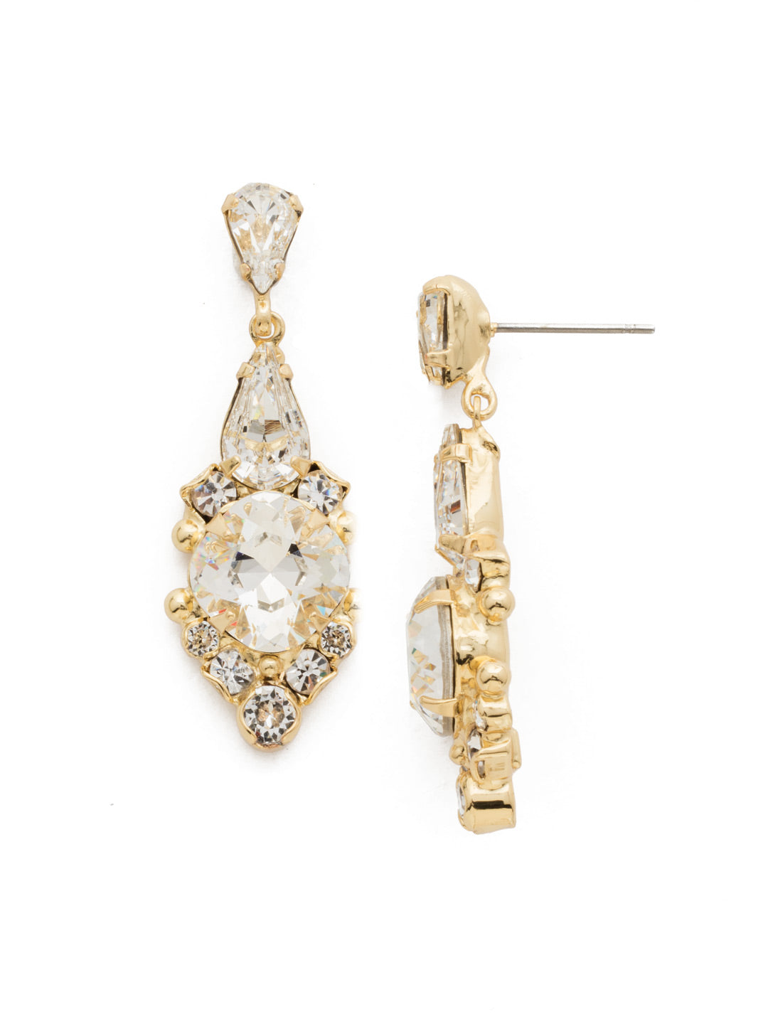 Alyssum Dangle Earrings - EDQ2BGCRY - <p>Designed with detail, a cushion cut crystal is surrounded by small rounds and metal findings. Two teardrop crystals complete this beautiful ear chandelier. From Sorrelli's Crystal collection in our Bright Gold-tone finish.</p>