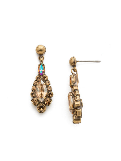 Rue Earring - EDQ30AGNT - A central navette is surrounded with delicate round stones for a look that's dainty and demure. From Sorrelli's Neutral Territory collection in our Antique Gold-tone finish.