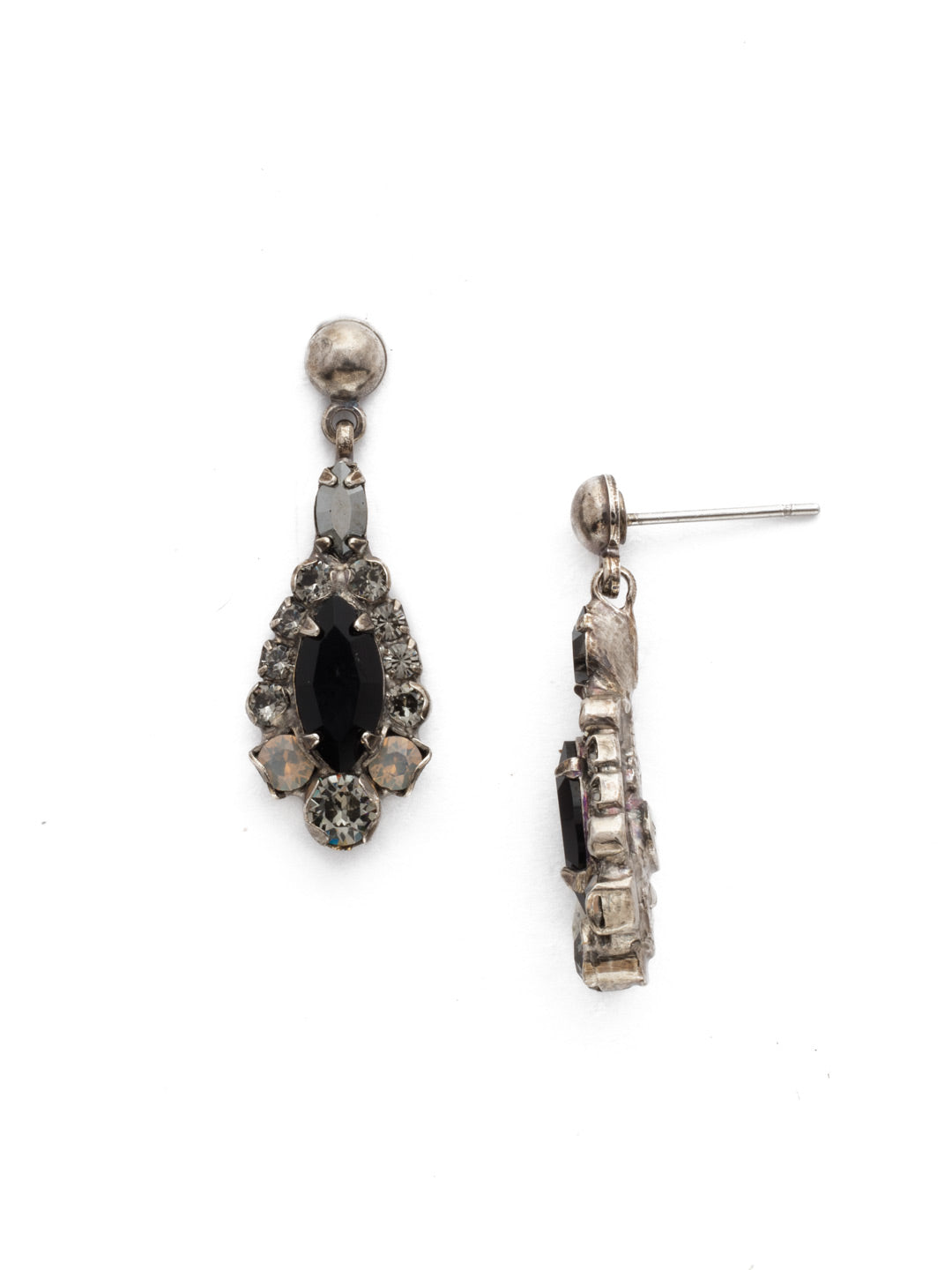 Rue Earring - EDQ30ASBON - <p>A central navette is surrounded with delicate round stones for a look that's dainty and demure. From Sorrelli's Black Onyx collection in our Antique Silver-tone finish.</p>