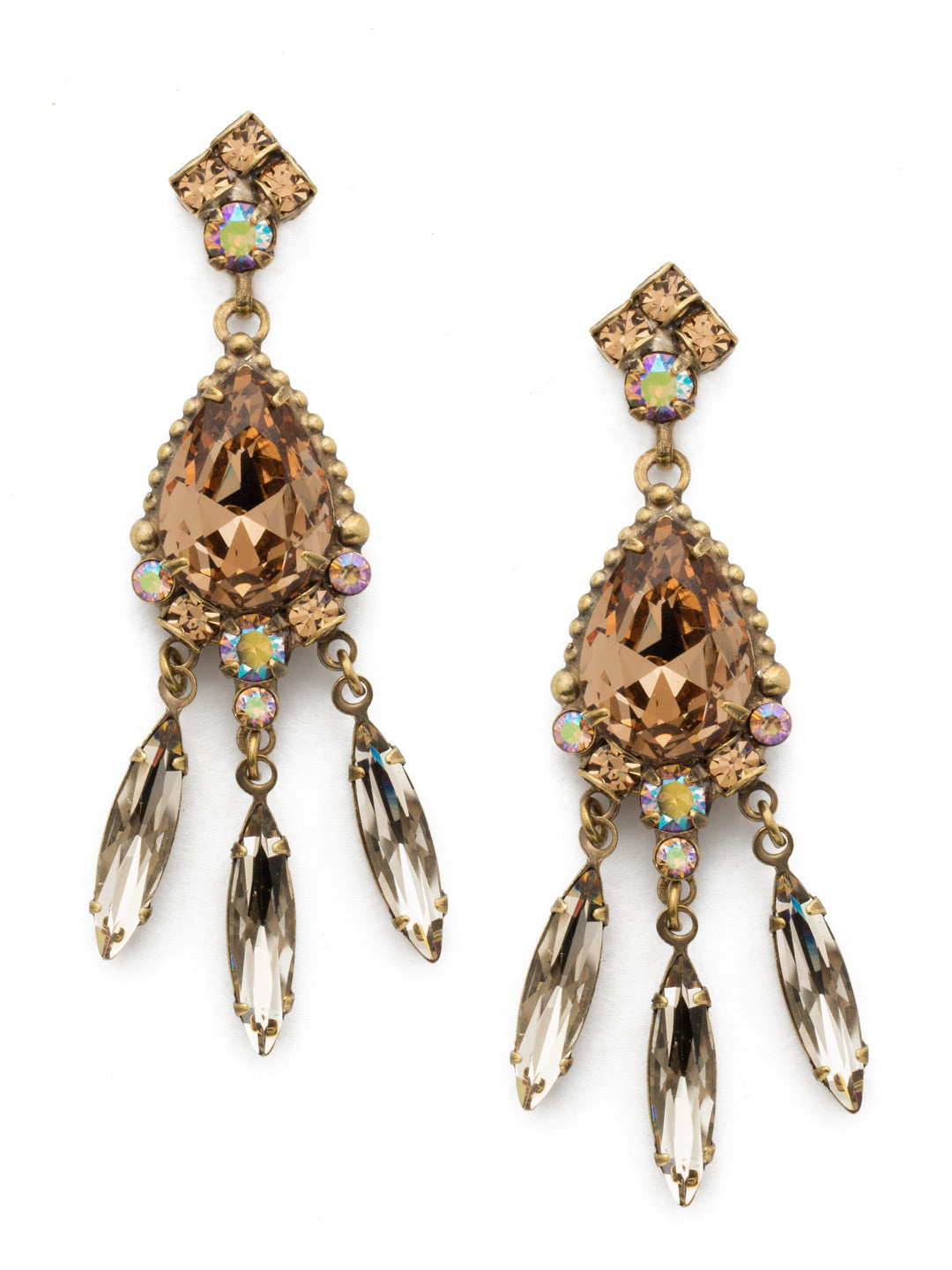 Primrose Earring - EDQ34AGNT - <p>Our take on the tassel trend, the primrose earring offers lots of movement with three dangling marquise cut crystals hanging from a central pear-cut stone. From Sorrelli's Neutral Territory collection in our Antique Gold-tone finish.</p>